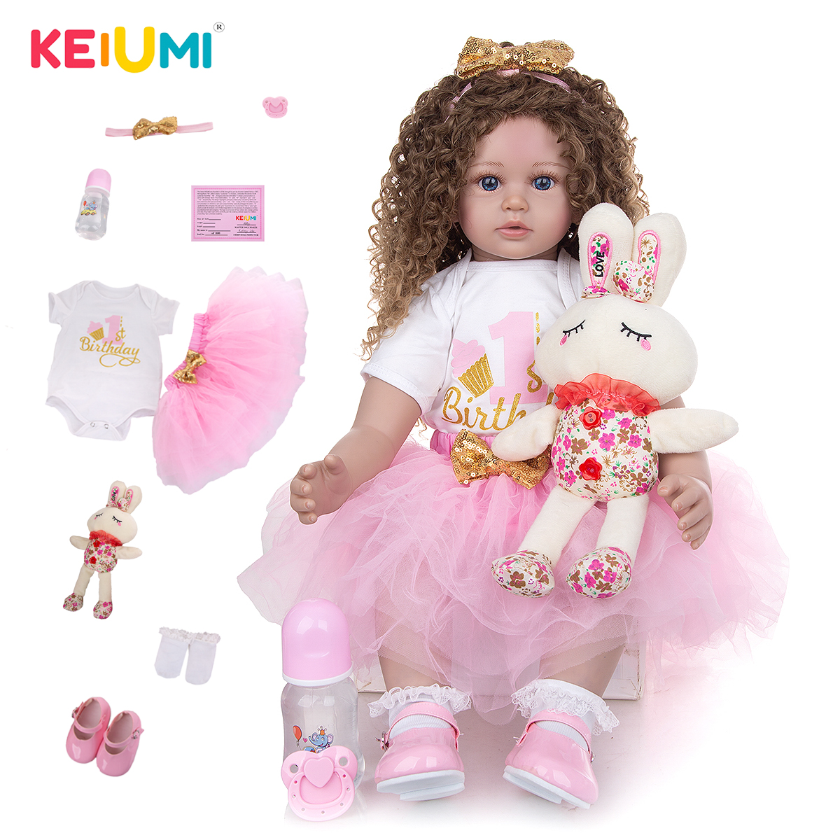 KEIUMI-아름다운 리본 베이비 인형, 24 인치, 공주 천 바디 리본돌, 여아용 장난감, 놀이 친구, DIY 장난감, 어린이 생일 선물